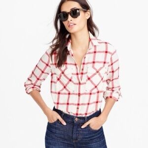 J Crew Boyfriend Shirt Plaid Red size 12 Women Button Up Pockets